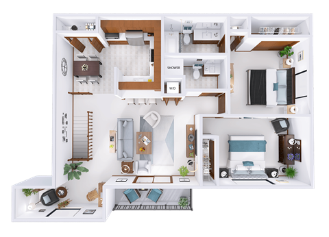 Floor plan for 2 beds, 2 baths, 1141 sqft